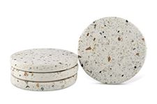 GoCraft Modern Terazzo Coasters | Handcrafted Absorbent Stone Round Coasters for your Drinks, Beverages & Wine/Bar Glasses | Mix Flecks on White Concrete Base (Set of 4) [CC0180-KNK]