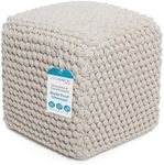 BIRDROCK HOME Buds Pouf Ottoman | Cotton Braided Foot Stool with Bead Filling | Boho Foot Rest for Living Room & Bedroom | Oversized, Sturdy & Comfortable Seating, Lightweight & Soft | Natural