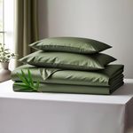 LINENWALAS King Bed Sheet Set, 300 Thread Count 100% Bamboo King Bedding Set, Cooling Sateen Weave Silk Sheets Set with 1 Fitted Sheet, 1 Flat Sheet & 2 Pillowcases (King, Avocado Green)