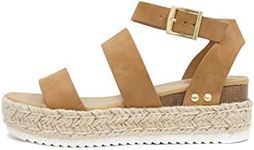 Soda Style Bryce ~ Open Toe Two Bands Espadrille Jute Platform Wedge Casual Fashion Flatform Sandals with Buckle Ankle Strap brown Size: 5 UK