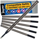 Jaymo Replacement for Waterman 540951 and Schmidt 5888 - Measures 4.3 in / 109 mm Long - Rollerball Pen Refill - 6 Black