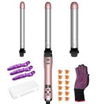 Curling Iron Automatic Hair Curler Ionic 1 Inch 3/4 Inch 1 1/4 Inch丨3-1 Rotating Curling Wand with 3 Interchangeable Heating Rods丨Fast Heat Up 4 Temps Led Display Auto Shut Off Curling Set Ceramic