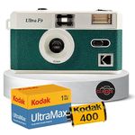 Reusable Film Camera Bundle includes a Green Kodak Ultra F9 Film Camera, Kodak Ultramax 35mm Film 36 Exposures and Clikoze Camera Film Photography Tips Card