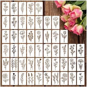 Botanical Flower Stencils for Crafts Small Wildflower Floral Paint Stencil for Painting on Wood Card Making, Tiny Nature Vine Herb Essential Art Stencils for Adults Kids Furniture Walls (50 flowers 2)