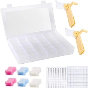 Embroidery Floss Organizer Box Tools - Bobbin Winder, 1 Removable 36 Compartments with 120 Floss Bobbins and Stickers for Craft DIY Cross Stitch Thread Sewing Bead Jewelry Diamonds Storage