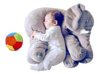 Babify Big Size Fibre Filled Stuffed Animal Elephant Baby Plush Material Hugging Soft Pillow Toy for Toddlers (60 cm, Grey with Ball)