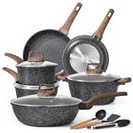 Terlulu Induction Hob Pots and Pans Set - 13pcs Nonstick Cooking Pans Set, Black Granite Cookware Set with Lid, Non Stick Saucepan Set, Frying Pan Set, PFOS & PFOA Free