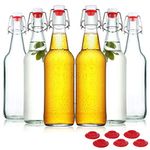 YEBODA Clear Glass Beer Bottles for Home Brewing with Easy Wire Swing Cap & Airtight Silicone Seal 16 oz- Case of 6