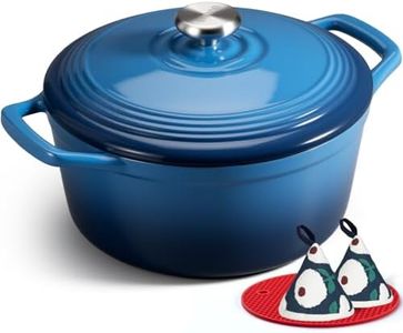 Overmont Enameled Cast Iron Dutch Oven - 7QT Pot with Lid Cookbook & Cotton Potholders - Heavy-Duty Cookware for Braising, Stews, Roasting, Sourdough Baking blue