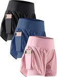 Cadmus 2 in 1 Women's Workout Shorts Athletic Gym Running Shorts for Women Sport Pro Shorts with Phone Pockets,3 Pack, Black & Navy Blue & Pink, Large