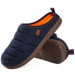 LongBay Men's Two-Tone Slippers Memory Foam Warm Fleece House Shoes Camping Slip On Indoor Outdoor Navy Blue,9