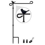 Garden Flag Stand with Bird, Premium Garden Flag Pole Holder Metal Anti-Rust Weather-Proof with one Tiger Clip and two Spring Stoppers No Flag Included