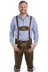 Schöneberger Trachten Couture Men's Bavarian Lederhosen – Authentic Kneebund Oktoberfest Leather Trousers Hopfen & Malz, Medium Brown, 34