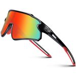 RIVBOS Youth Baseball Sunglasses for Kids(Boys&Girls) Polarized UV Protection Cycling Glasses BlackRed Frame-Rainbow Lens RYS007