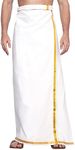 Gowri Tex Men's 100% Pure Cotton White With Gold Jari Lungi in Size 2 Mtrs Single Lungi- Pack Of 1, Gold Zari, Free Size