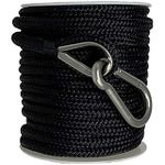 Rainier Supply Co. Boat Anchor Line - 100 ft x 13/8 inch Anchor Rope - Double Braided Nylon Anchor Boat Rope with 316SS Thimble and Heavy Duty Marine Grade Snap Hook - Black