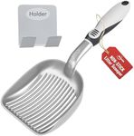 XL Cat Litter Sifter with Deep Shovel by Iprimio – Patented Silver Poop Scooper with Solid Handle – Made up of Non Stick Plated, Solid Aluminum