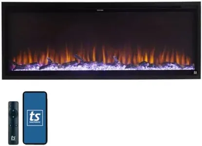 Touchstone Sideline Elite Smart 50” WiFi-Enabled Electric Fireplace - in-Wall Recessed - 60 Color Combinations - 1,500W Heater - Black - Log, Crystals & Driftwood - 80036