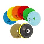 SHDIATOOL Dry Diamond Polishing Pads 7PCS Set Mixed Grits and a M14 Plastic Pad Attachment for Granite Marble Stone Ceramic Dia 4 Inch 100mm