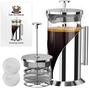 Cafe Du Chateau Stainless Steel French Press Coffee Maker - 34oz Insulated Coffee Press with 4-Level Filtration, BPA Free, Durable Glass French Press, Ideal for Tea & Coffee