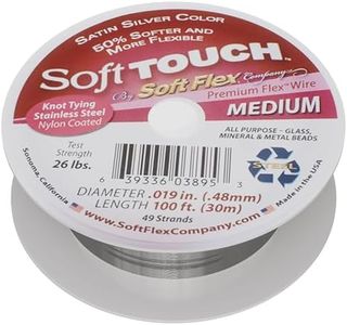 Soft Flex 49 Strand Stringing Wire - Flexible Braided - Medium 0.19 Diameter - Jewelry Making Bead Wire - Satin Silver