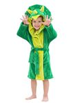 LOLANTA Fleece Dressing Gown for Boys & Girls, Soft Plush Robe, Dinosaur Hooded Bathrobe, Green Triceratops, S (2-3 years)