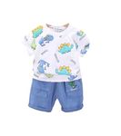 Indhrani T-Shirt and Short Set, Summer Kids Dress for Baby Boys (White, 6-9 Months)