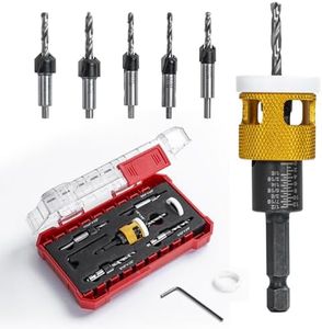 5 Pcs Countersink Drill Bit Set with Low Friction Depth Stop, HSS M2 Tapered Bits 1/8" 9/64" 5/32" Drill+3/8” 82° Counter-Bore,11/64" 3/16" Drill+ 1/2" 82° Counter Bore,1/4” Hex Shank(Yellow)