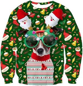 uideazone Men's Ugly Christmas Sweater Xmas Dog Scarf Glasses Funny X-mas Tee Shirt Topless Sweatshirts for Family Couples