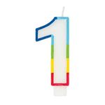 Vibrant Rainbow Border Number 1 Birthday Candle (7cm x 12cm) - Stunning Multi-Colored Party Decor - Uniquely Crafted for Celebratory Milestones - 1 Pc