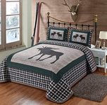 BestGiftEver Quilt Queen Size with Unique Moose Plaid Print Design, Cabin and Lodge Quilted Bedspread Coverlet, 3-Piece Rustic Bed Set with Queen Quilt and 2 Pillow Shams for Outdoor Nature Lovers