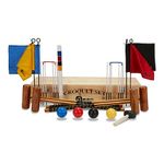 Uber Games Garden Croquet Set with Wooden Box - Contains 4 mallets in 2 sizes (2 x 34 and 2 x 38), 4 x 12oz moulded plastic croquet balls, 6 steel hoops, 1 hoop mallet and 4 corner flags