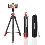 ZOMEI T60 Smartphone Tripod, Adjustable Aluminum Camera Travel Tripod with Bluetooth Remote Control & Phone Holder for Photography, YouTube Videos, for Smartphones Cameras and LED Ring Light