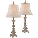 Elize Traditional French Country Style Vintage White Washed Candlestick Table Lamps 26.5" High Set of 2 Bell Shade for Living Room Bedroom House Bedside Nightstand Home Office - Regency Hill