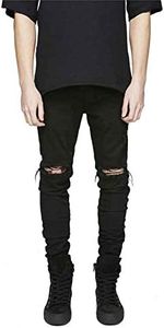 HUNGSON Men's Slim Fit Stretch Jeans Ripped Skinny Jeans for Men, Distressed Straight Leg Fashion Comfort Flex Waist Pants, Black, 30