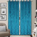 Ultica Fab Velvet Polyester 8Ft Set of 3 Curtain for Door | Printed Panels for Home and Office | Eyelet Curtains for Living Room Kitchen Hall, 4 x 8 Feet, Aqua Velvet Flower