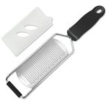 Baskety Lemon Zester & Cheese Grater - Parmesan Cheese, Lemon, Ginger, Garlic, Vegetables, Fruits - Razor-Sharp Stainless Steel Blade Protective Cover, Dishwasher Safe 12 Inch Flat (Black)