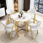 Modern Round Dining Table Set For 5,5-piece Dining Table Set 1 Table And 4 Chairs,marble Top Round Dining Table And Dining Chairs,mid-century Marble Coffee Table For Home Kitchen Dining Furniture