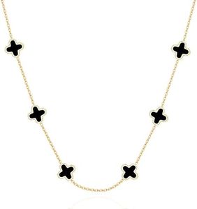 SHINYY Dainty Four Leaf Clover Choker Necklace for Women 18K Gold Plated Stainless Steel Black Lucky 4 Leaf Dangle Chain Jewelry gift for Mother and Daughter (Gold)