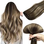 DOORES Weft Hair Extensions Human Hair, 20 Inch 100g Chocolate Brown to Honey Blonde, Sew in Hair Extensions Real Human Hair Bundles Double Weft Weave Silky Straight Hair