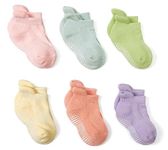 Closecret Non Slip Grip Ankle Baby Socks 6 Pack for Toddler Boys and Girls Kids,Infant Cute Cotton Baby Socks (1-2 Year ankle skid 6 G)