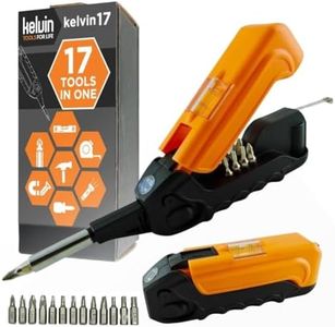 Kelvin Tools Kelvin 17 | The Palm-Sized Everyday Multi-Tool Set | 17 Integrated Tools: 13 Bit Screwdriver Set, Tape Measure, Liquid Level, Hammer, and Flashlight (Orange)