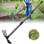 Garden Tool Hoe and Cultivator Hand Tiller with 45inch Adjustable Handle,Heavy Duty Garden Rake with Hoe, Hand Garden Tools Sturdy Sharp