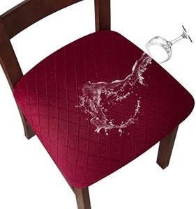Genina Waterproof Seat Covers for Dining Room Chairs Covers Dining Chair Cover Kitchen Chair Covers (Wine Red, 6 Pcs)