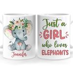 Hyturtle Personalized Gifts Elephant Lover - Just A Girl Who Loves Elephants Custom Name Ceramic Coffee Mug Cup 11oz - Idea Cute Animal Lover Gifts for Women, Girl Daughter On Birthday, Christmas