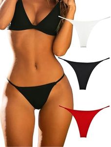 KUKU PANDA Cotton Thongs for Women Sexy Seamless Woman G String Panties 3 Pack Set (Black/Red/White, Large)