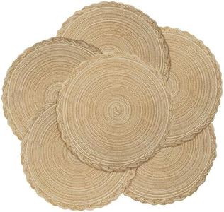 fanquare Sets de Table Ronds Lot de 6 Napperons Tressés Résistants à la Chaleur pour Table de Cuisine 38cm Tapis de Table Ronds Lavables Kaki
