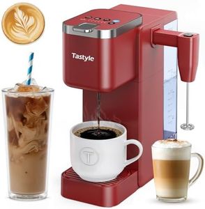 Tastyle 330MF Single Serve Coffee Maker with Built-in Detachable Milk Frother, Iced and Hot Coffee Machine for K Cup & Grounds, 40oz Removable Water Reservoir, 6 Cup Sizes, Fits 7.3" Travel Mug, Red