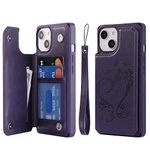 Cavor for iPhone 14 Case with Card Holder,Wallet Case with Credit Card Holders for iPhone14 Phone Case,PU Leather Card Slots Case[Kickstand][Wrist Strap] Shockproof Cover for Women Men-Dark Purple