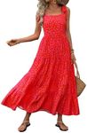 PRETTYGARDEN Summer Dresses for Women 2024 Sleeveless Spaghetti Strap Long Floral Maxi Dress Boho A Line Beach Sundresses(Red Flower,Medium)